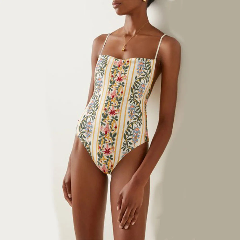 Fato de banho floral de uma peça, vestido de praia para férias, conjunto de moda feminina, duas peças fashion, 2022