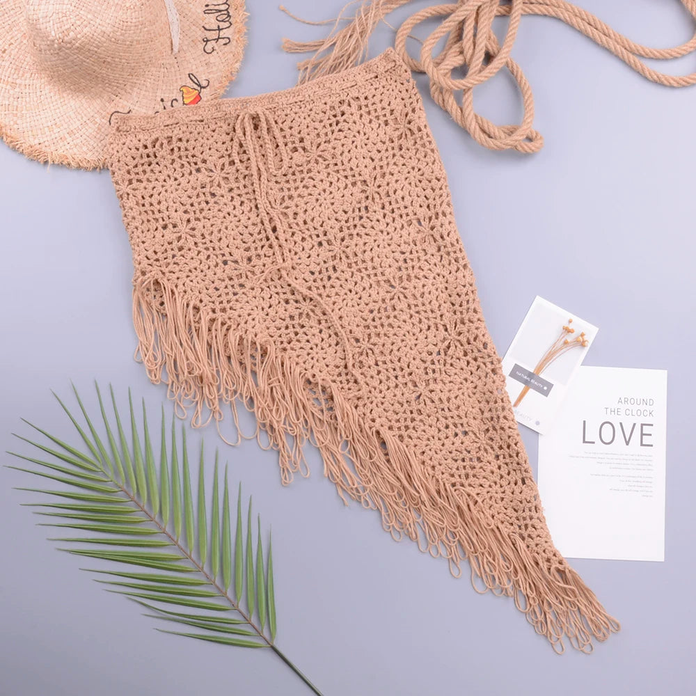 Crochet cobrir maiô, Borlas Bag, Saia Hip, Vestido de praia, Maiô Bikini, Tampa de franja Ups