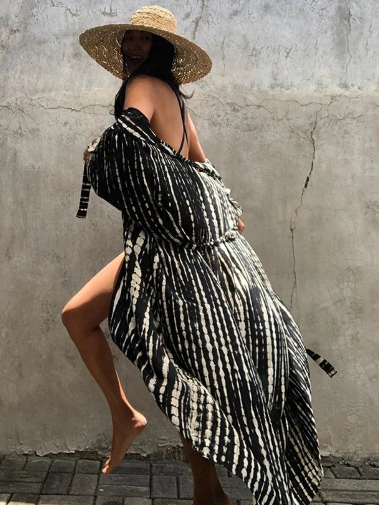 Praia cover ups para roupa de banho feminino preto tie dye kimono maiô cape vestido de verão 2022 roupas de praia vendas