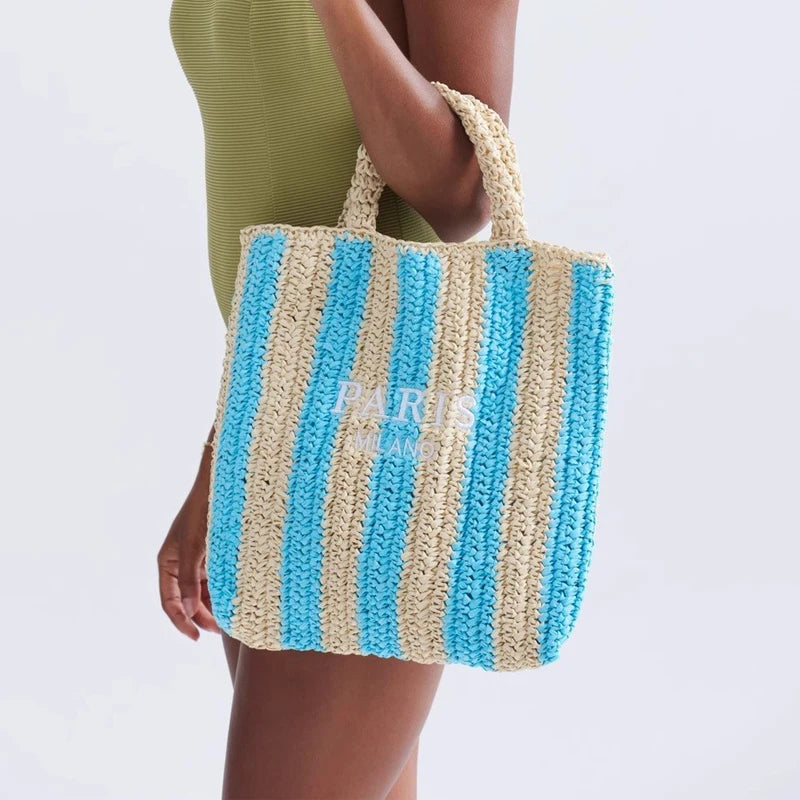 Bolsa de Palha Listrada para Mulheres - Casual-3